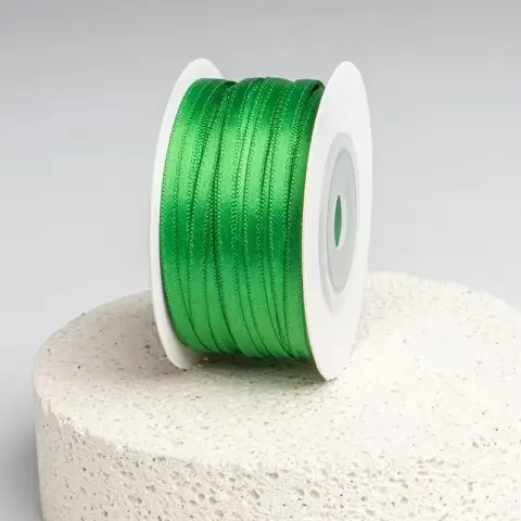 Атласная лента зелёная, 0,3 см, 92 м (03/green)