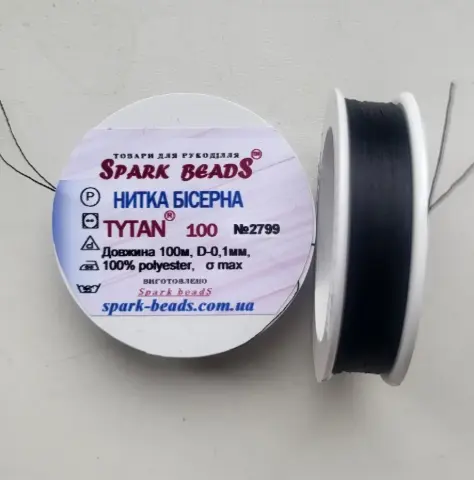 Нитка для бісеру Spark Beads Tytan 100, 100 м, 0,1 мм, чорна, 10 котушок (SB100black/10)