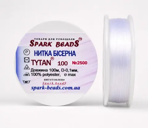Нитка для бісеру Spark Beads Tytan 100, 100 м, 0,1 мм, біла, 1 котушка (SB100-wh/1)