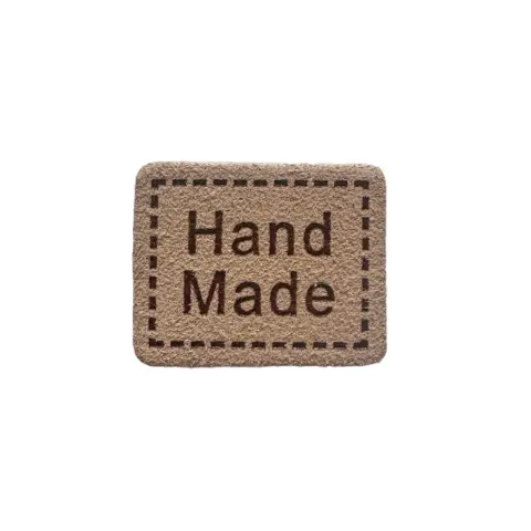 Пришивна бірка HAND MADE з екошкіри 2,5 x 2 см - бежева 50 штук (БН101/13)