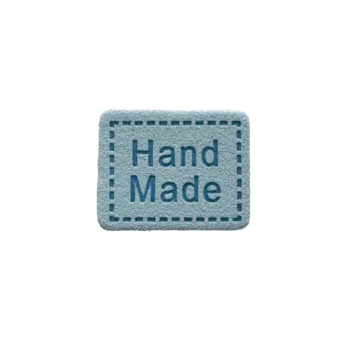 Пришивная бирка HAND MADE из экокожи 2,5 x 2 см – голубая 50 штук (БН101/04)