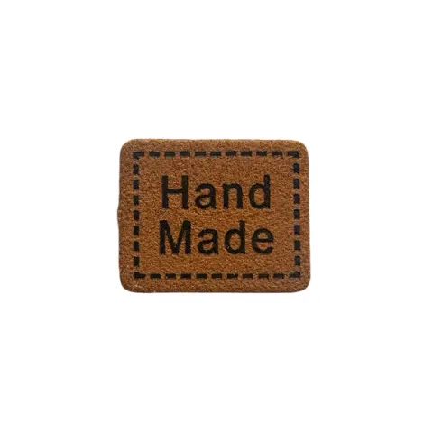 Пришивна бірка HAND MADE з екошкіри 2,5 x 2 см - коричнева 50 штук (БН101/06)