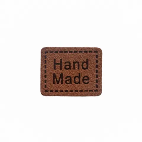 Пришивна бірка HAND MADE з екошкіри 2,5 x 2 см - коричнева 50 штук (БН101/08)