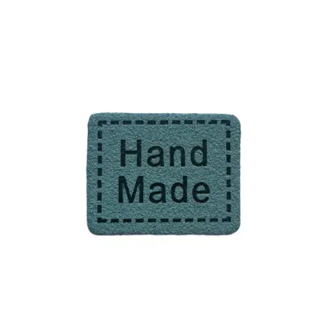 Пришивна бірка HAND MADE з екошкіри 2,5 x 2 см лазурна 50 штук (БН101/03)