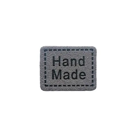 Пришивная бирка HAND MADE из экокожи 2,5 x 2 см – серая 50 штук (БН101/05)
