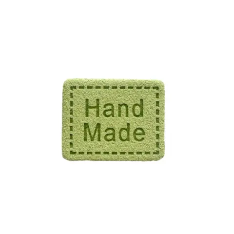 Пришивна бірка HAND MADE з екошкіри 2,5 x 2 см - зелена 50 штук (БН101/09)