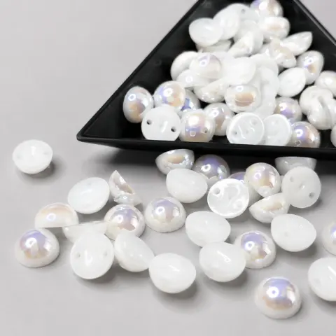 Напівнамистини пришивні 8 мм білі з покриттям AB 500 г (ННП-8/white)