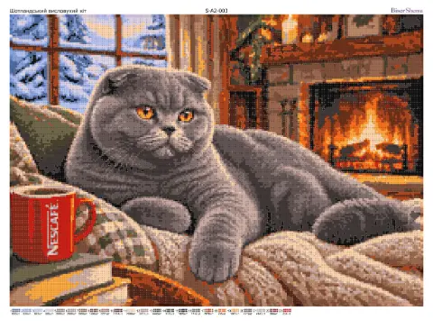 Схема для вышивания бисером 40 х 57 см BiserShema Шотландский вислоухий кот (SA2003)