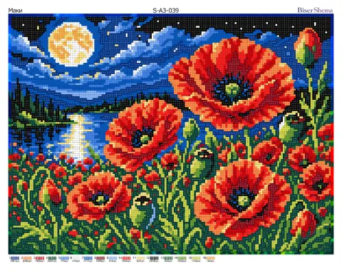 Схема для вишивання бісером BiserShema Маки 39х29см (SA3039)