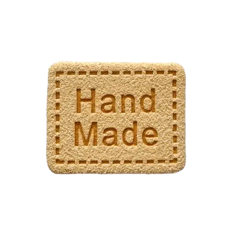 Пришивна бірка HAND MADE з екошкіри 2,5 x 2 см - кремова 50шт (БН101/01)